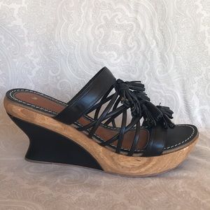 Anthropology Leifdotter platform wedge sandals leather and wood 38.5, US 8